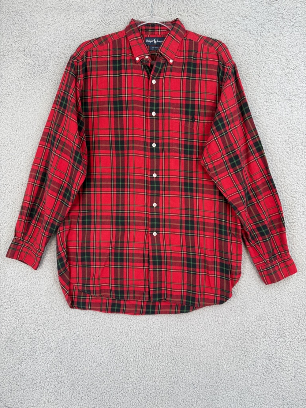 Ralph Lauren Men’s Medium Button down long sleeve shirt Red & Green Plaid Mcmeel